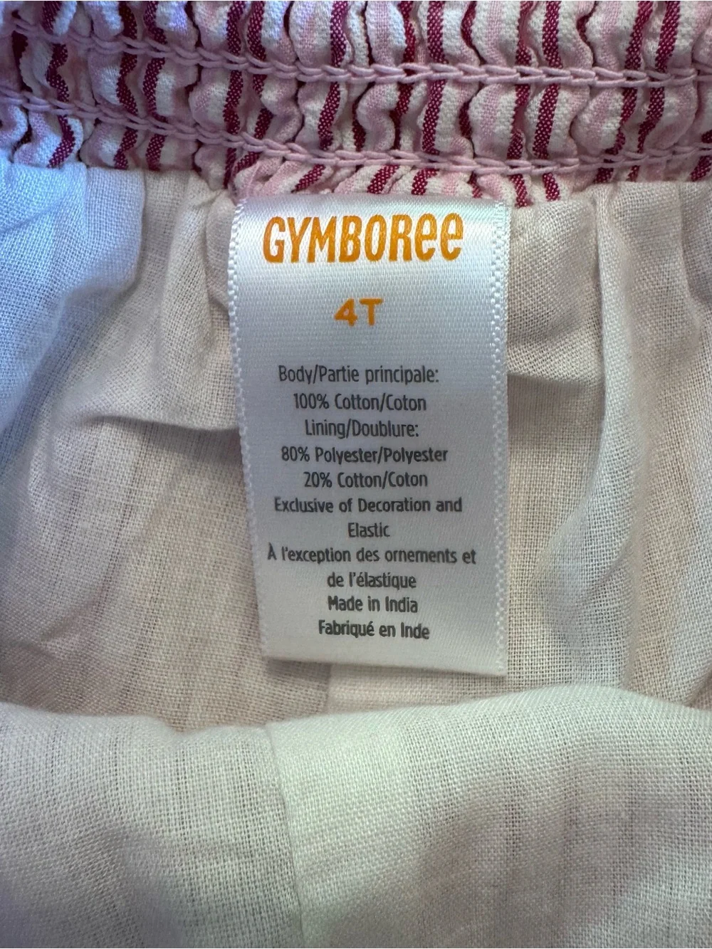 Gymboree Girls Pink White Striped Seersucker Cherry Embroidered Shorts 4T